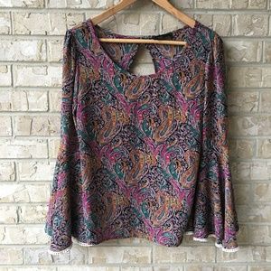 Peach Love California Bell Sleeve Paisley Top S
